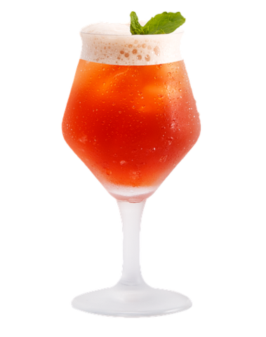 a pint glass filled with a sour ale